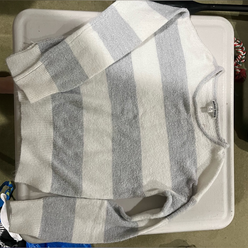 Gray and White Striped Sweater